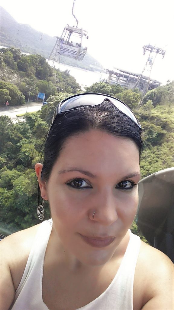 Me on a cable car in Hong Kong